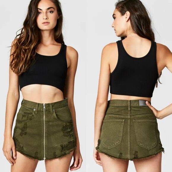 Carmar Teal Green / Blue LF Beatrice Zip Front Distressed Mini Denim Skirt - Picture 5 of 10